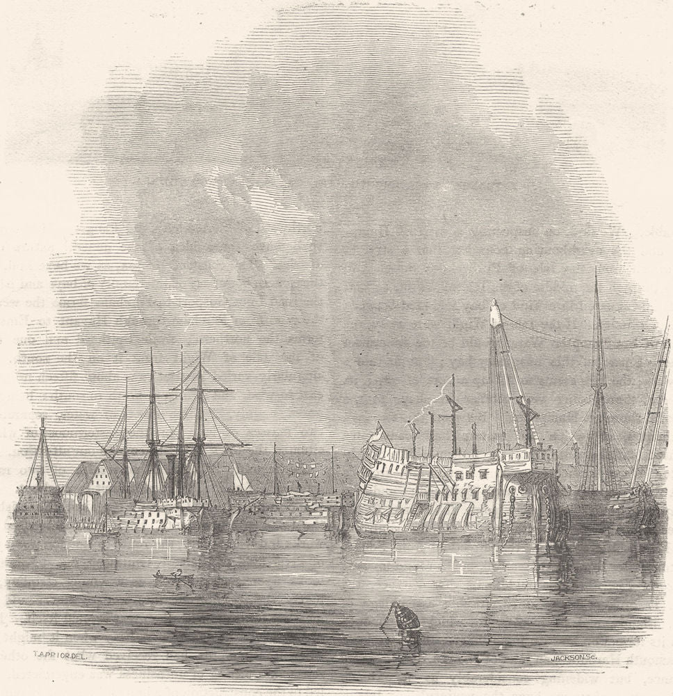 SHIPS. Receiving Hulks, Etc 1850 old antique vintage print picture